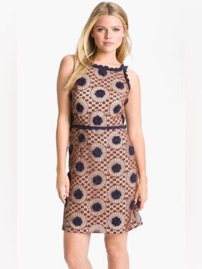 Tory Burch Sally Crochet Lace Lattice Floral
Sleeveless Mini Dress Silk Lining